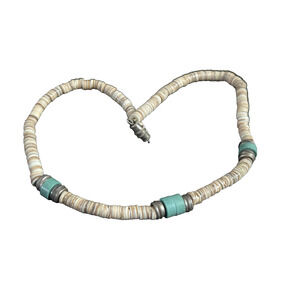 Vintage Navajo Heishi and Turquoise Puka Beaded Choker Necklace 14.5" Long